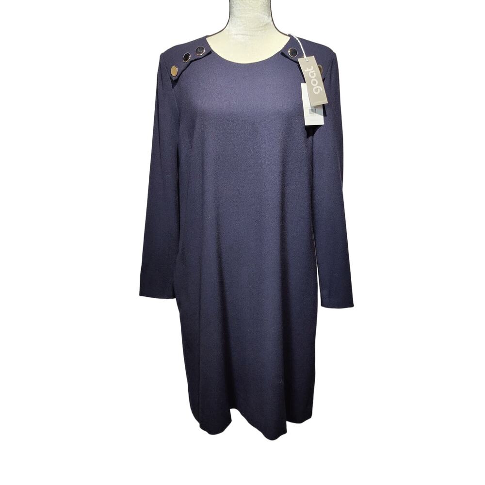 NWT Goat Women's Sz 10 Navy Irma Wool Crepe Tunic Shift Dress Gold Buttons